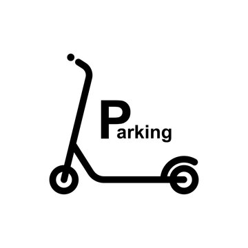 Kick scooter parking sign black color icon.