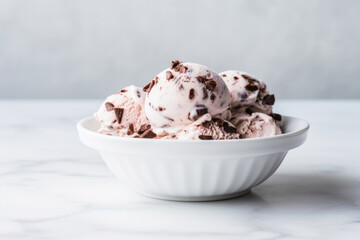 Bowl of chocolate chip ice cream with chocolate chunks