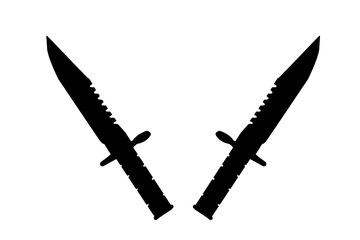 sword knife. Black silhouette. Front side view. Vector simple flat graphic illustration. Object...