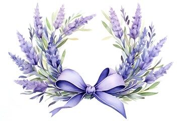 Watercolor lavender wreath. Hand painted illustration isolated on white background