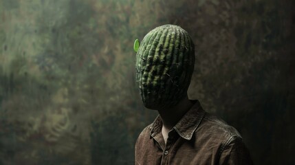 person with a cactus head, surrealism photos, faceleess