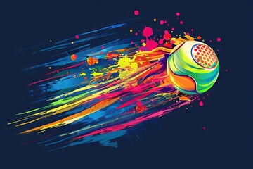 colorful pickleball ball sport symbol with dynamic splash art abstract illustration - obrazy, fototapety, plakaty