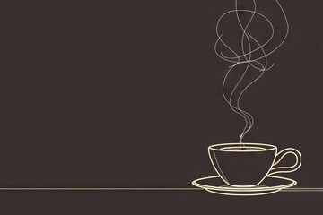 continuous line sketch of steaming coffee cup cafe logo design abstract background illustration