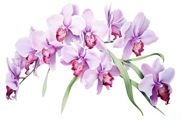 Purple orchid flowers isolated on white background. Watercolor illustration.
