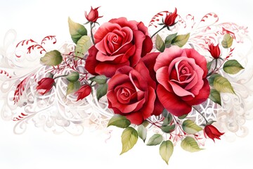 Beautiful red roses bouquet on white background. Vector illustration.