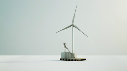 Offshore wind turbine model with a minimalist background, emphasizing sustainable energy. - obrazy, fototapety, plakaty
