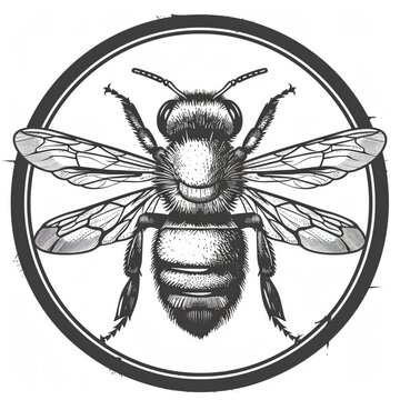 recommend clip art: Engraving of a bee in a circle.