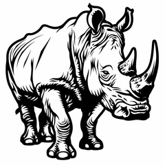 Fototapeta premium A black and white outline of a rhinoceros.