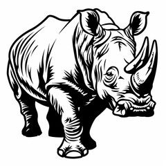 Fototapeta premium A detailed line drawing of a rhinoceros.