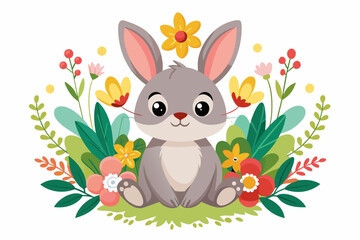 Obraz na płótnie Canvas Charming cartoon rabbit adorned with vibrant flowers
