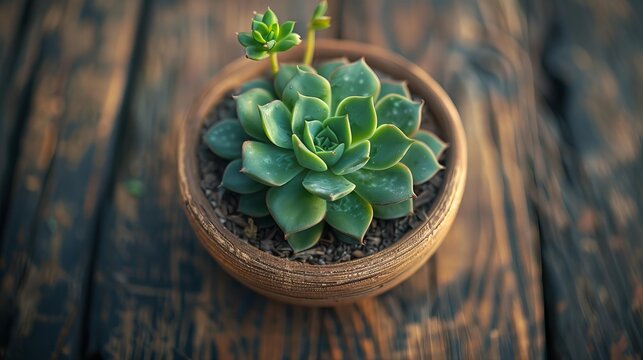 Echeveria elegans plant in decorative pot, adding natural charm on wooden table