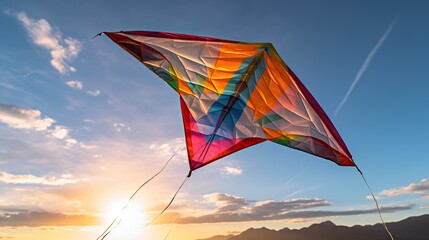 Colorful kites flying with sunset