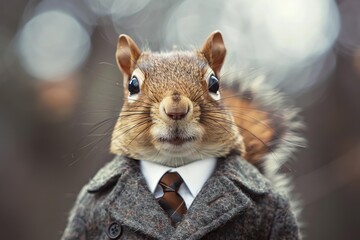 dapper squirrel in tailored business suit whimsical animal portrait digital illustration - obrazy, fototapety, plakaty
