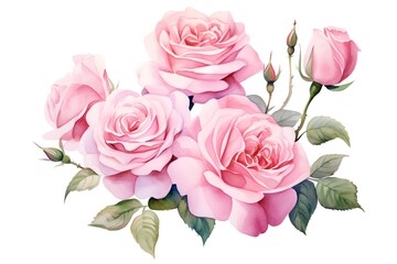 Watercolor bouquet of pink roses. Hand painted isolated on white background