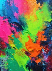 Contemporary fluorescent colors painting with oil paint blending on canvas. Modern poster for wall decoration