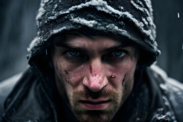 close up portrait of a person in cold weather