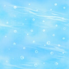 泡が立ちのぼる水中の涼しげなイラスト。リラックス感あふれる水彩タッチの背景素材。