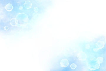 水の泡の涼やかなフレーム。水彩タッチの幻想的な雰囲気のイラスト。