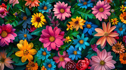 Fototapeta na wymiar A banner showcasing vibrant floral designs in a garden setting.