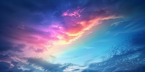 Fototapeta na wymiar Vibrant twilight sky with pink and blue hues, wispy clouds, serene sunset mood, ideal for background or wallpaper. Copy space.
