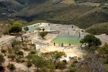 Overhead view of pools at Hierve el Agua in San Lorenzo Albarradas,  Oaxaca, Mexico