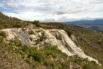 Fototapeta na wymiar Waterfall rock formation at Hierve el Agua in San Lorenzo Albarradas, Oaxaca, Mexico