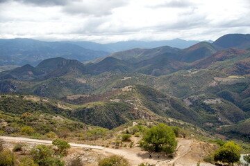 Fototapeta na wymiar Mountains around Hierve el Agua in San Lorenzo Albarradas, Oaxaca, Mexico