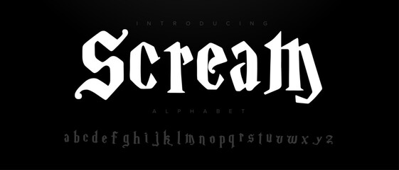 Scream horror halloween Font Uppercase Lowercase and Number. Spooky Lettering Minimal Fashion Designs. Typography modern serif fonts regular decorative vintage concept. vector illustration