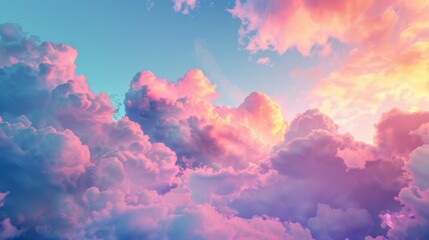 Softly cascading pastel clouds frame the bold vibrant colors of a breathtaking sunset making for a captivating background to complement . . - obrazy, fototapety, plakaty
