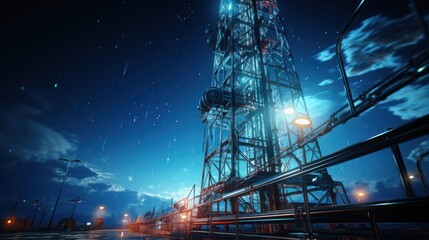 Oil and gas industry. Oil drilling rig at night.