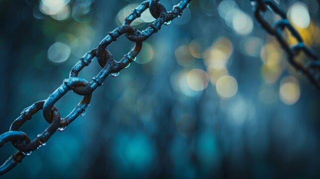 Hazy outoffocus shapes of broken locks and chains symbolizing the loss of security as a result of a data breach with ominous shadows lurking in the background hinting at the unseen .