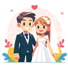 illustration of happy couple getting married in flat design style