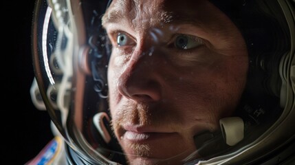 A poignant portrait of an astronaut with their helmet off the flag of their homeland dd over their shoulders their gaze filled with pride as they contemplate the grandeur and significance .