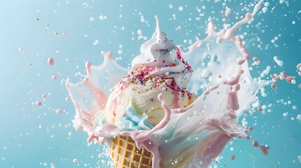 アイスクリームが爆発しているイメージ