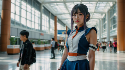 Asian Woman Cosplay at Convention Lobby