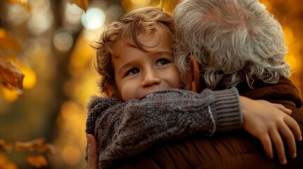 A warm hug from a grandparent their arms enveloping their grandchild creating a feeling of unconditional love and acceptance. .