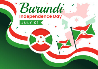 Happy Burundi Independence Day Vector Illustration on 1 July with Waving Flag and Ribbon in National Holiday Flat Cartoon Background
