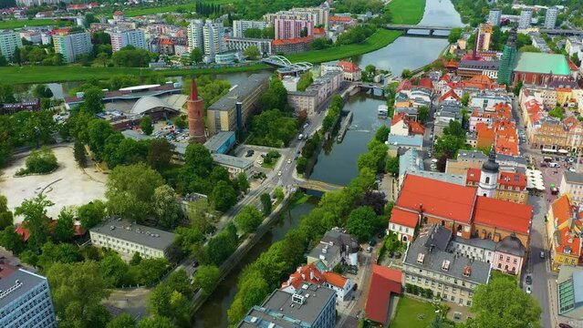 Mlynowka Canal Odra River Bridges Opole Aerial View Poland