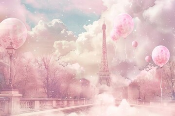 dreamy cotton candy pink eiffel tower in whimsical paris fantasy scene digital art