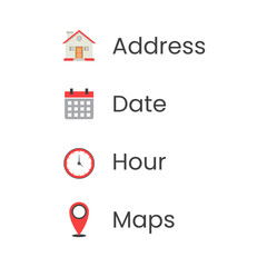 Address, Date, Hour, Maps Vector illustration of colored icons on white background