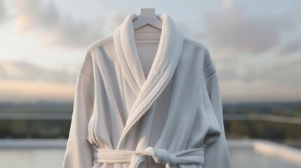 Blank mockup of a lightweight cotton bathrobe ideal for warm summer nights. . - obrazy, fototapety, plakaty