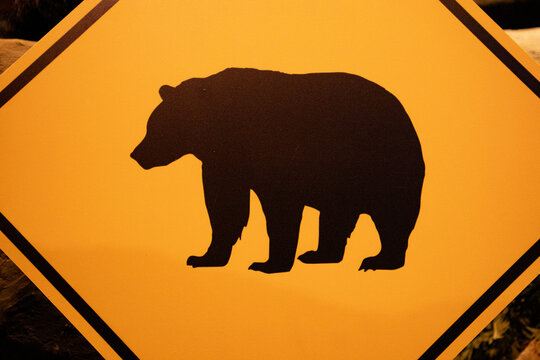 letrero amarillo de advertencia de cruce de osos, 