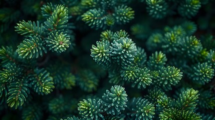 Lush Green Pine Branches in Soft Focus for Nature Backgrounds and Festive Designs