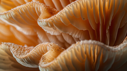 Close-Up Macro Shot of Vibrant Orange Mushroom Gills