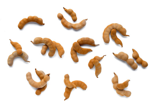 Tamarind tropical fruit on white background. Top view