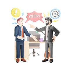 Conflict in Office Between Worker and Supervisor - 3D Character Illustration in Business
