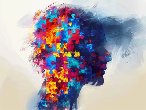 Adhd concept with puzzle pieces in human head. mental health and neurodevelopmental condition.
