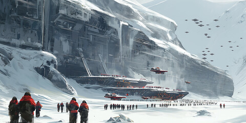 Human military base on a cold alien planet, concept design - 785813751