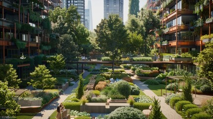 Communities working together creating green spaces, urban gardens , emphasizing collaboration and environmental stewardship. Generative Ai content hyper realistic  - obrazy, fototapety, plakaty