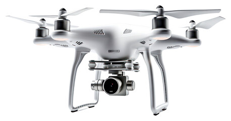 PNG  White flying drone with cam aircraft vehicle white background - obrazy, fototapety, plakaty